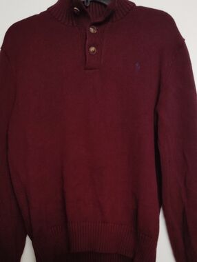 Polo by Ralph Lauren Men's Burgundy Zip/Quarter-Button Sweater